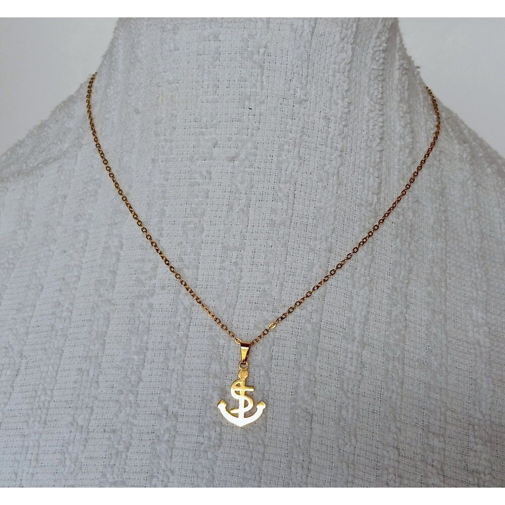 Goldtone Stainless Steel Nautical Anchor Pendant Necklace Earrings Set
